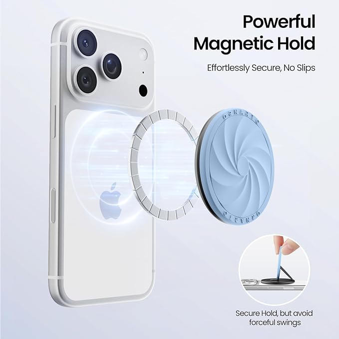 ORNARTO Vortuxe for MagSafe Phone Grip with Kickstand, Soft Liquid Silicone Finger Loop Grip, Phone Ring Holder for Back of Phone, Premium Build & Comfy Touch, Sky Whisper