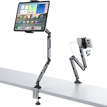 ORICO Tablet Stand with USB-C Hub, 3-Section Aluminum arm, RA1-3P, Gray - Image 1
