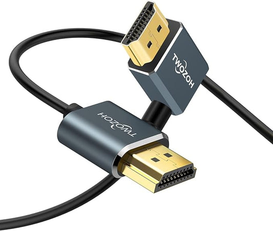 Twozoh Flexible HDMI to HDMI Cable Left Angled 90° 3.3FT, Ultra Thin and Slim HDMI Cord Support 3D/4K@60Hz
