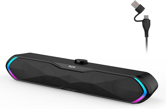 Gaming Soundbar for PC, Bluetooth 5.3 Computer Speaker with RGB Lights and Volume Knob, USB Wired & Wireless Desktop Sound Bar for Laptop