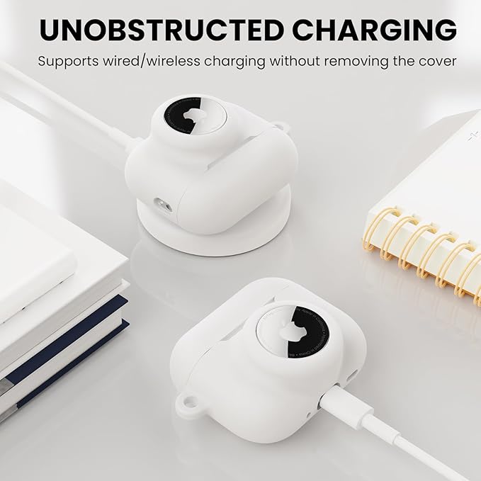 2 in 1 Silicone Case Compatible with AirPods Pro 3 and AirTag 2/1, Shockproof Protective Case Cover for AirPods Pro 3rd Generation 2025 with Cleaner Kit & Carabiner (White)