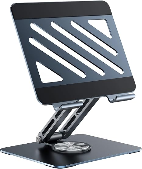 TIGRIS 360° Rotating Tablet Stand for iPad, Foldable Aluminum Desk Stand with Height & Angle Adjustment, Portable Holder for Office, Meetings, Kitchen, Compatible with iPad, Kindle, Surface, Gray
