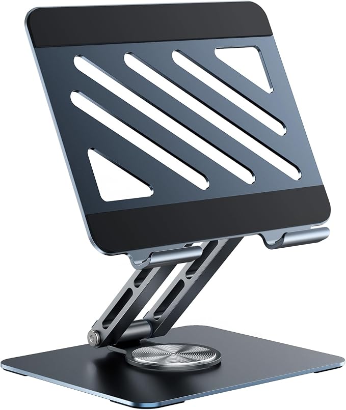 TIGRIS 360° Rotating Tablet Stand for iPad, Foldable Aluminum Desk Stand with Height & Angle Adjustment, Portable Holder for Office, Meetings, Kitchen, Compatible with iPad, Kindle, Surface, Gray