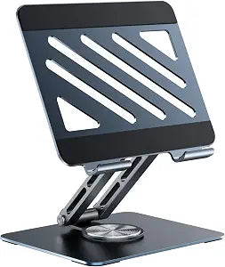 TIGRIS 360° Rotating Tablet Stand for iPad, Foldable Aluminum Desk Stand with Height & Angle Adjustment, Portable Holder for Office, Meetings, Kitchen, Compatible with iPad, Kindle, Surface, Gray
