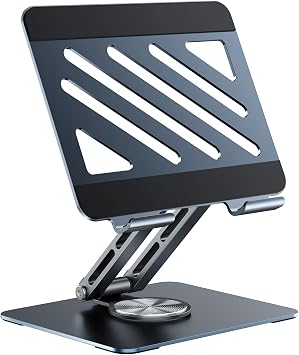 TIGRIS 360° Rotating Tablet Stand for iPad, Foldable Aluminum Desk Stand with Height & Angle Adjustment, Portable Holder for Office, Meetings, Kitchen, Compatible with iPad, Kindle, Surface, Gray
