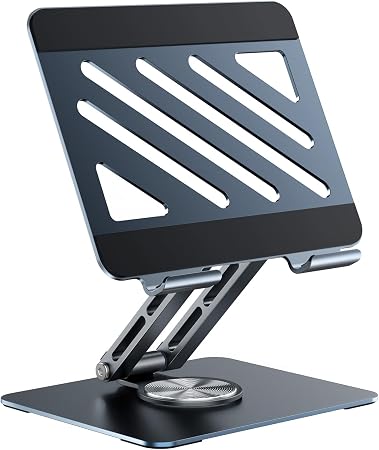 TIGRIS 360° Rotating Tablet Stand for iPad, Foldable Aluminum Desk Stand with Height & Angle Adjustment, Portable Holder for Office, Meetings, Kitchen, Compatible with iPad, Kindle, Surface, Gray