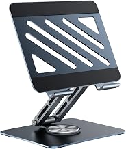 TIGRIS 360° Rotating Tablet Stand for iPad, Foldable Aluminum Desk Stand with Height & Angle Adjustment, Portable Holder for Office, Meetings, Kitchen, Compatible with iPad, Kindle, Surface, Gray