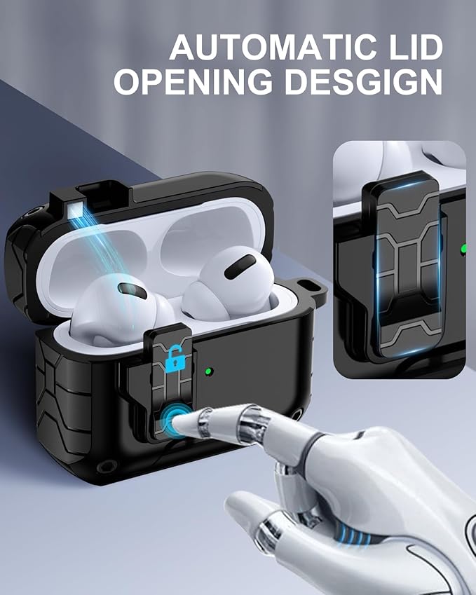Lerobo for AirPods Pro 2 Case,Compatible with Apple Airpod Pro Case 2nd / 1st Generation with Phone Stand, Magnetic Lock & Cleaner Kit - Shockproof Hard Protective Cover Compatible with MagSafe,Black