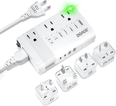 DOACE 350W Voltage Converter US to Europe for Hair Straightener Curling Iron CPAP –220V to 110V Converter for European Travel, 7 in 1 Power Converter Adapter Combo with 3 AC & 2 PD & 2 USB Chargers