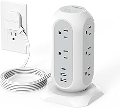 TESSAN Tower Power Strip Flat Plug with 1050J Surge Protection, 6 Ft, Grey - Image 1