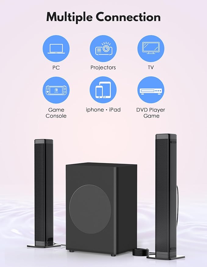 2 in 1 Separable Sound Bar for Smart TV with Subwoofer, Bluetooth 5.0 Surround Sound System for Home Theater, ARC/Optical/Aux/USB TV Speaker, Treble/Bass Adjust, 10 EQ Modes, Remote Included