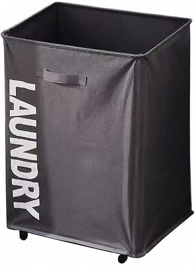 85L Laundry Baskets with Wheels, Large Collapsible Waterproof Laundry Hamper, Bottom Widening Design, Foldable Storage Square Dirty Clothes Bins for Laundry Room, Bathroom, Dorm (Dark Gray)
