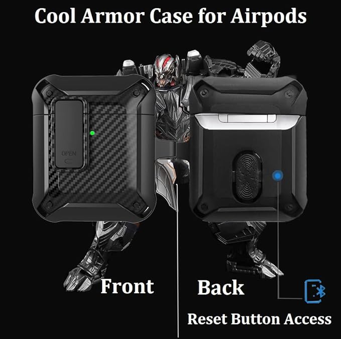for Airpods 2nd 1st Generation Case Men Lock with Cleaner Kit, Rugged AirPod 2/1 Gen Protective Hard Cover Shockproof Skin Boys Women with Keychain for Apple iPods 2nd/1st Cases, Black