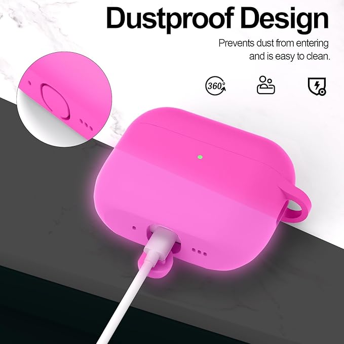 ATUAT for AirPods Pro 3 Case Cover with Cleaner, Protective Soft Silicone Skin with Keychain for Women Men for Apple AirPods Pro 3rd Generation Case(2025), Front LED Visible, Fluorescent Pink