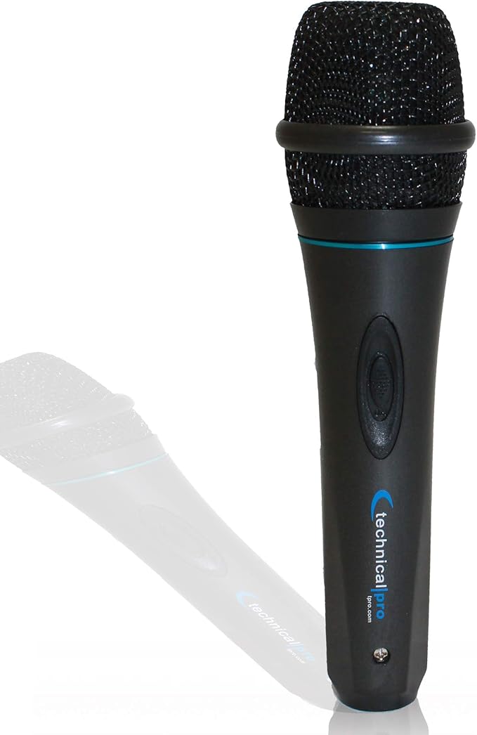 Technical Pro 8 Inch Portable 800 W Bluetooth Speaker w/Woofer & Tweeter and Portable Microphone w/Digital Processing Wired Mic Included, XLR to 1/4", Black Karaoke DJ Wired Microphone