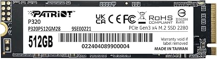 Patriot P320 512GB PCIe Gen 3x4 M.2 2280 SSD