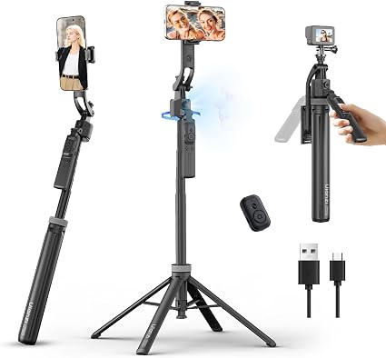 ULANZI TT23 64" Auto Face Tracking Tripod for iPhone/Android with Remote, 360°Rotating Selfie Stick That Follows Your Movement, Facial Recognition Tripod for iPhone 17/16/15/14/13/Android/Camera/GoPro