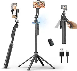 ULANZI TT23 64" Auto Face Tracking Tripod for iPhone/Android with Remote, 360°Rotating Selfie Stick That Follows Your Movement, Facial Recognition Tripod for iPhone 17/16/15/14/13/Android/Camera/GoPro