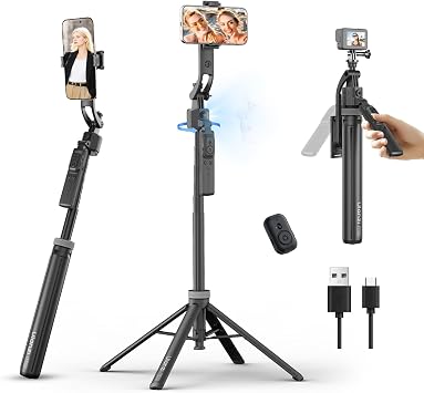 ULANZI TT23 64" Auto Face Tracking Tripod for iPhone/Android with Remote, 360°Rotating Selfie Stick That Follows Your Movement, Facial Recognition Tripod for iPhone 17/16/15/14/13/Android/Camera/GoPro