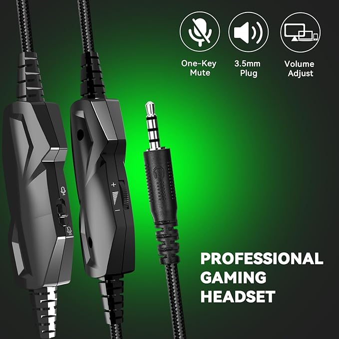 A88 Gaming Headset with Microphone, Stereo Wired Noise Cancelling Over-Ear Headphones with Mic for Pc, Ps5, Xbox One Series X/s, Ps4, Computer, Laptop, Mac, Nintendo, Gamer (Green)