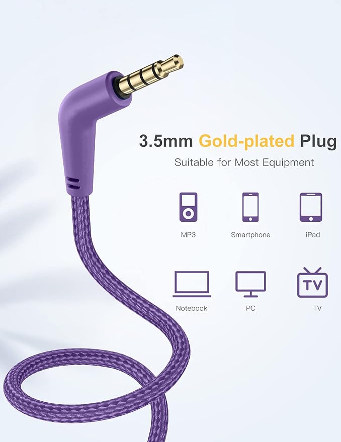 Headphones for Kids for School, Kids Headphones with Microphone, Sharing Function, 85dB/94dB Safe Volume Limit, HD Sound, Over Ear Kid Headphone for School, On-line Study, Travel, Purple