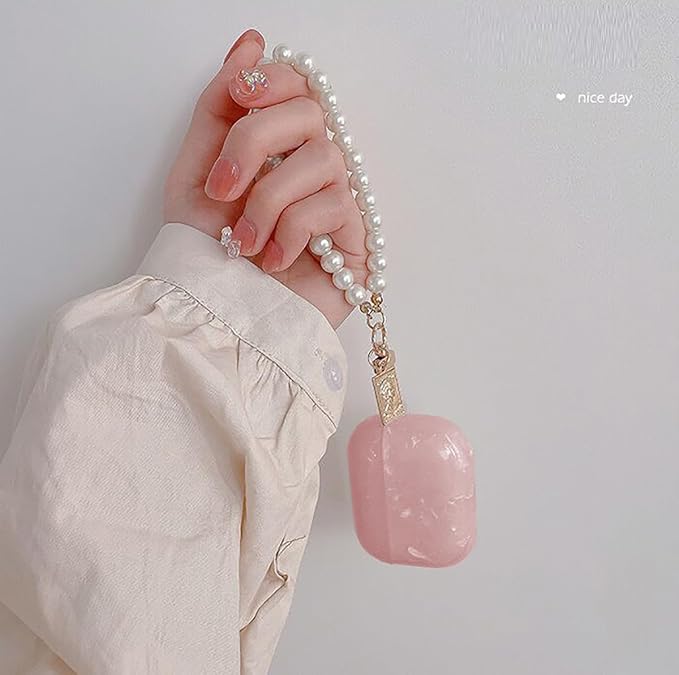 for Cute Glitter Airpods Pro 2nd/1st Generation Case with Cleaner Pen, Shell Pattern Airpods iPod Pro 2 Gen Cover Protective Skin Girl Women with Luxury Pearl Keychain 2023/2022/2019 - Pink