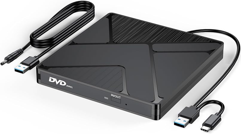 External DVD Drive, USB3.0/USBC DVD Player Reader Burner with Power Supply - Image 3
