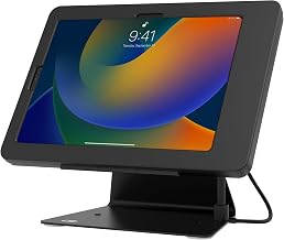 CTA Digital Desktop Anti-Theft Stand – Kiosk Stand with Stylus, Tether, and Aluminum Enclosure for iPad 11th Gen A16 11” - 10th Gen 10.9” - Air 4th & 5th Gen - 11” Pro & More - Black (PAD-DASB109)