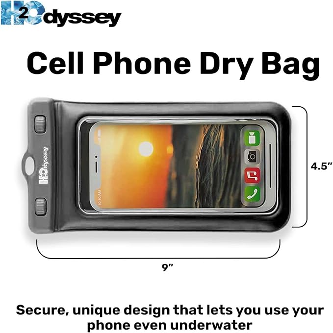 H2ODYSSEY Waterproof Phone Case and Lanyard - Excellent Waterproof Protection - Floats in The Water -Lanyard for Beach Kayak Travel - Universal Size - Black