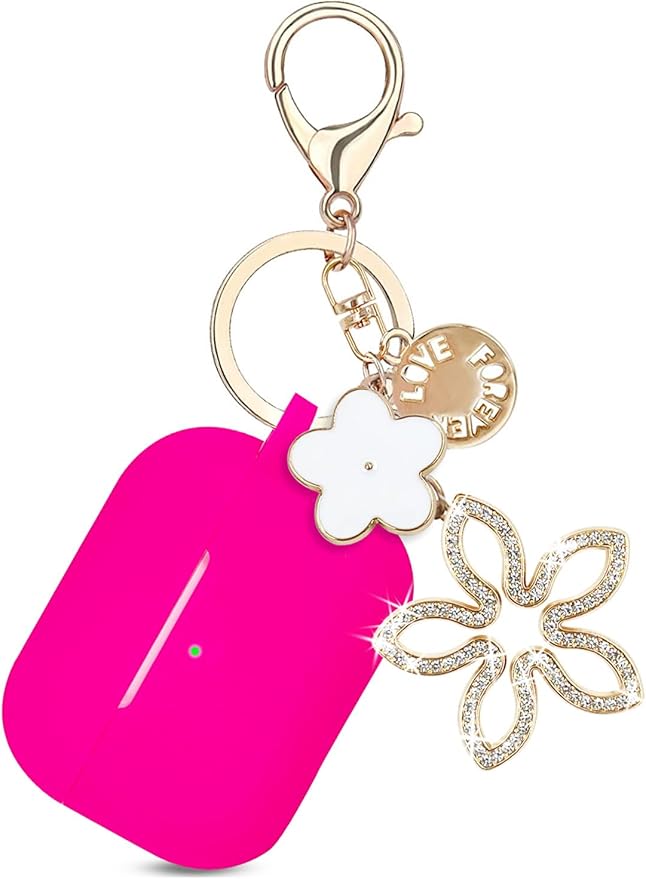 Compatible with AirPods Pro 2nd Generation Case with Cleaner Kit, Silicone Protective Case for Apple AirPod Pro 2nd/1st Earbuds Wireless Charging Cases with Bling Keychain (Hot Pink)