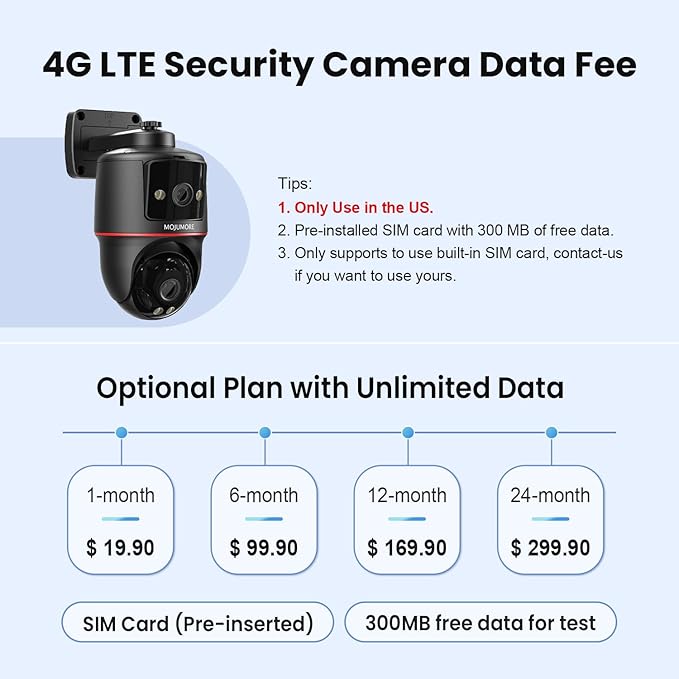 4G LTE Cellular Security Camera, No WiFi Security Camera, Plug-in Dual Lens Security Cameras Outdoor, Auto-Tracking/Push Notification, 360° Live View, Color Night Vision, Built-in SIM Card