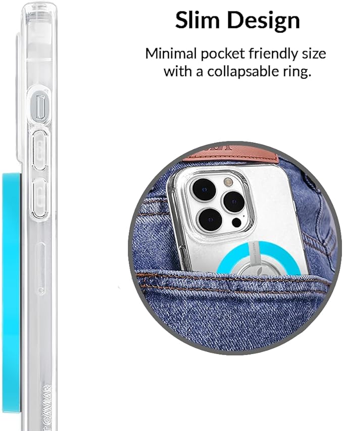 VELVET CAVIAR Compatible with MagSafe Phone Grip - Magnetic Ring Holder with Adjustable Stand - Removable MagSafe Accessories for iPhone 16, 15, 14, 13, 12 (Neon Blue)