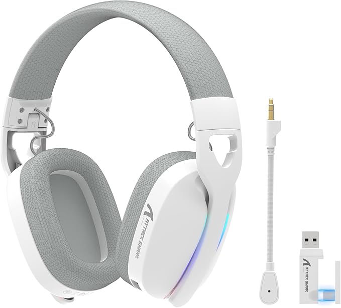 Attack Shark L90 Ultralight RGB Wireless Gaming Headset with Plug-in Microphone,Bluetooth 5.3 & 2.4G Wireless & Wired Headphone, 7.1 Surround Sound for Xbox One Series, PS4,PS5 & PC (White)
