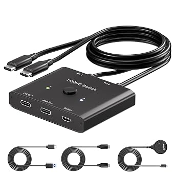20Gbps USB C Switch, 8K USB-C Switcher 2 Laptops Share one Monitor or Dock