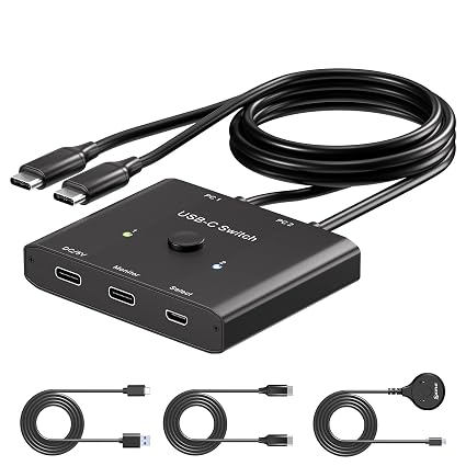 20Gbps USB C Switch, 8K USB-C Switcher 2 Laptops Share one Monitor or Dock