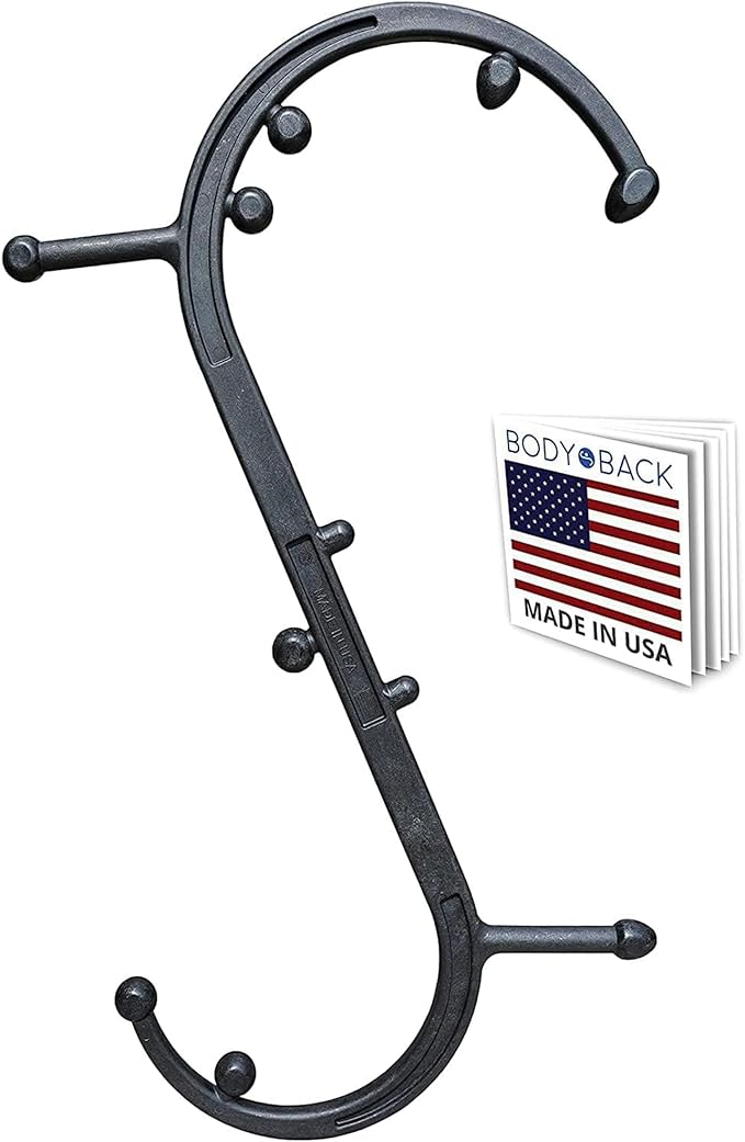 Body Back Buddy Classic USA Made Handheld Massage Cane - Full Body Trigger Point Tool for Deep Tissue Pain Relief - Dual Hooks for Back, Shoulder, Neck - (2.0 Black)