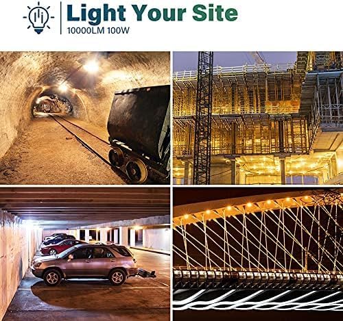 Construction Lights String Temporary Lighting,100ft Work String with 10 Integrated Jobsite LED Lights 10000LM Super Bright, Carabiner Hooks - 10 Bulbs