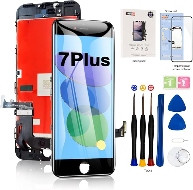 EFAITHFIX for iPhone 7 Plus LCD Screen Replacement Black 5.5 Inch Frame Assembly LCD Display 3D Touch Screen Digitizer with Repair Tools Kit Tempered Glass Screen Protector for A1784, A1785, A1661