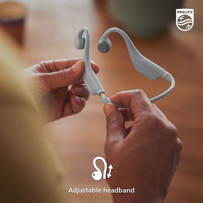 PHILIPS Kids Open-Ear Bone Conduction Bluetooth Headphones with Internal Microphone and Parental Controls, Gray, TAK4607GY