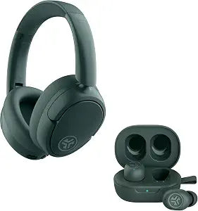 JLab JBuds Lux ANC Over Ear Headphones Bundle with JBuds Mini True Wireless Earbuds, Active Noise Cancelling, Bluetooth multipoint, Sage