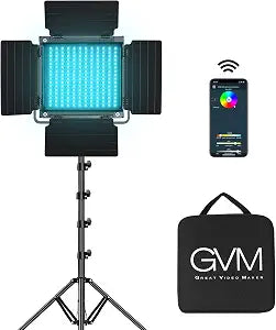 GVM RGB LED Video Light with Tripod Stand Barndoors, APP Control Panel Studio Lighting Kit, 3200K-5600K Dimmable, CRI97, Key Light for Photography, Video Recording, YouTube, Live Streaming, 800D