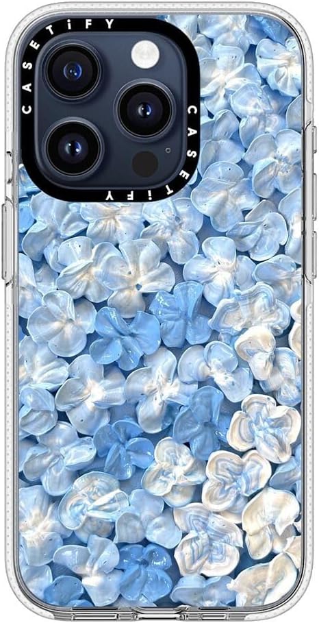 CASETiFY Clear iPhone 15 Pro Case [Not Yellowing / 6.6 ft. 3X Military Grade Drop Protection/Compatible with Magsafe] - Blue Hydrangea - Clear