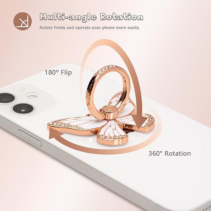Butterfly Cell Phone Ring Grip Holder, 360 Degrees Rotation Phone Ring Grip Stand, Metal Finger Kickstand Compatible with iPhone, Samsung Galaxy, Android Phone