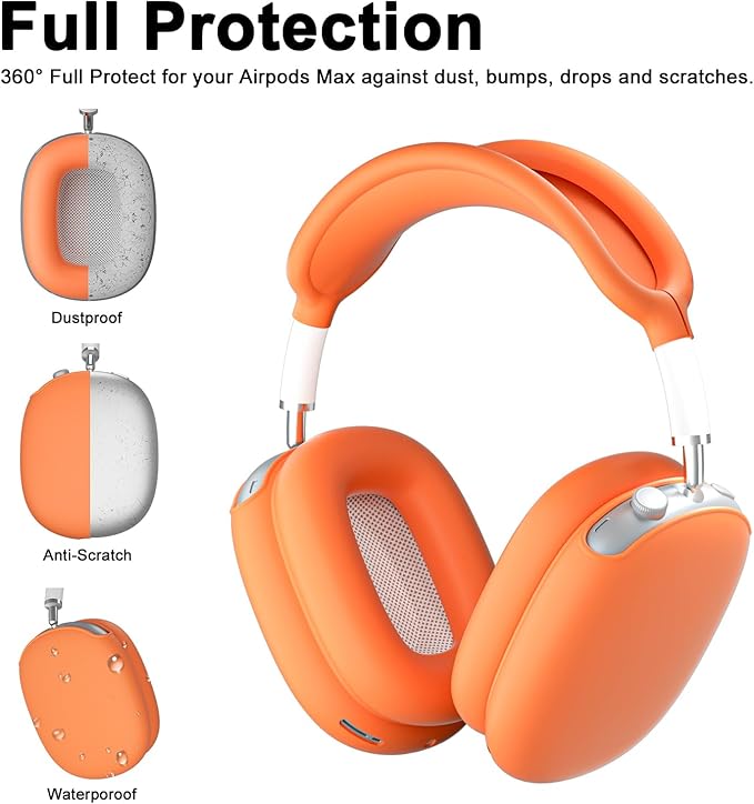 ATUAT for AirPods Max Headphones Case, Protective Silicone Case Cover Skin Accessories Anti-Scratch for Women Men for Apple AirPods Max 2024/2020 (USB-C/Lightning), Orange