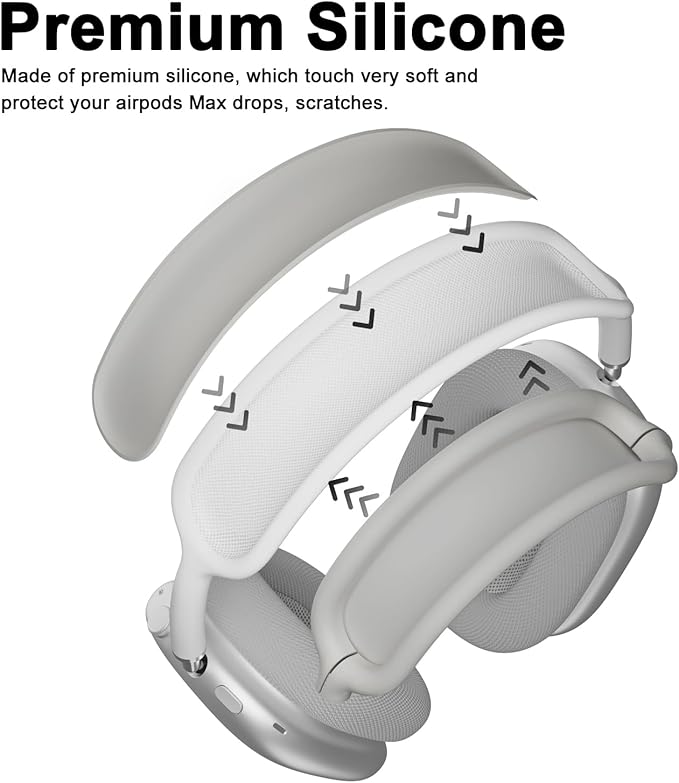ATUAT for AirPods Max Headphones Case, Protective Silicone Case Cover Skin Accessories Anti-Scratch for Women Men for Apple AirPods Max 2024/2020 (USB-C/Lightning), Grey