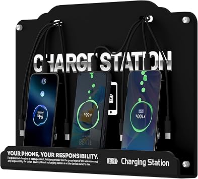 Wall Mounted 8 Port Charging Station with Fast Charigng Cables – Multi Device Charging Dock for Office, Hotel & Public Spaces | Compatible with iPhone ipad Smartphone Tablets Android Port (Black)