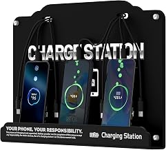 Wall Mounted 8 Port Charging Station with Fast Charigng Cables – Multi Device Charging Dock for Office, Hotel & Public Spaces | Compatible with iPhone ipad Smartphone Tablets Android Port (Black) - Image 1