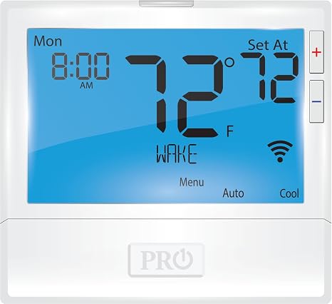 PRO1 T855iSH 8” Backlit WiFi Thermostat, 7-Day Programmable, 2H/2C Conventional, 5H/3C Heat Pump, Auto Changeover, 24V Power, Keypad Lock, Fan Control & Filter Alerts