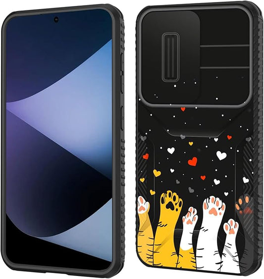 for Galaxy S26 Case Built in Slide Camera Lens Cover,Heavy Duty Shockproof Protection Dual Layer Case for Samsung Galaxy S26 6.3" 2026,Cute Cat Paw Heart