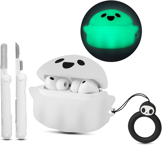 for AirPods Pro 3 Case Cover 2025 with Cleaner kit, Glow-in-The-Dark Cute Ghost Case for Apple AirPods Pro 3rd Generation, Soft Silicone Anime Funny AirPods Pro 3 Case for Women Men